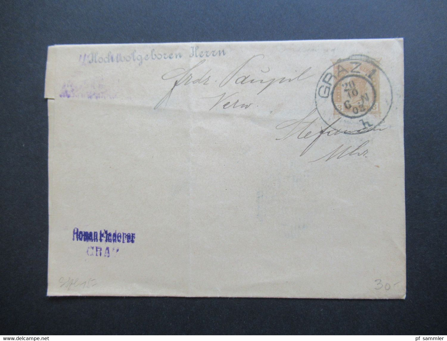 Österreich 1903 Streifband Stempel Graz 1 Und Ank. Stempel Unter Steffanau Dolni Stepanov In Mähren - Brieven En Documenten