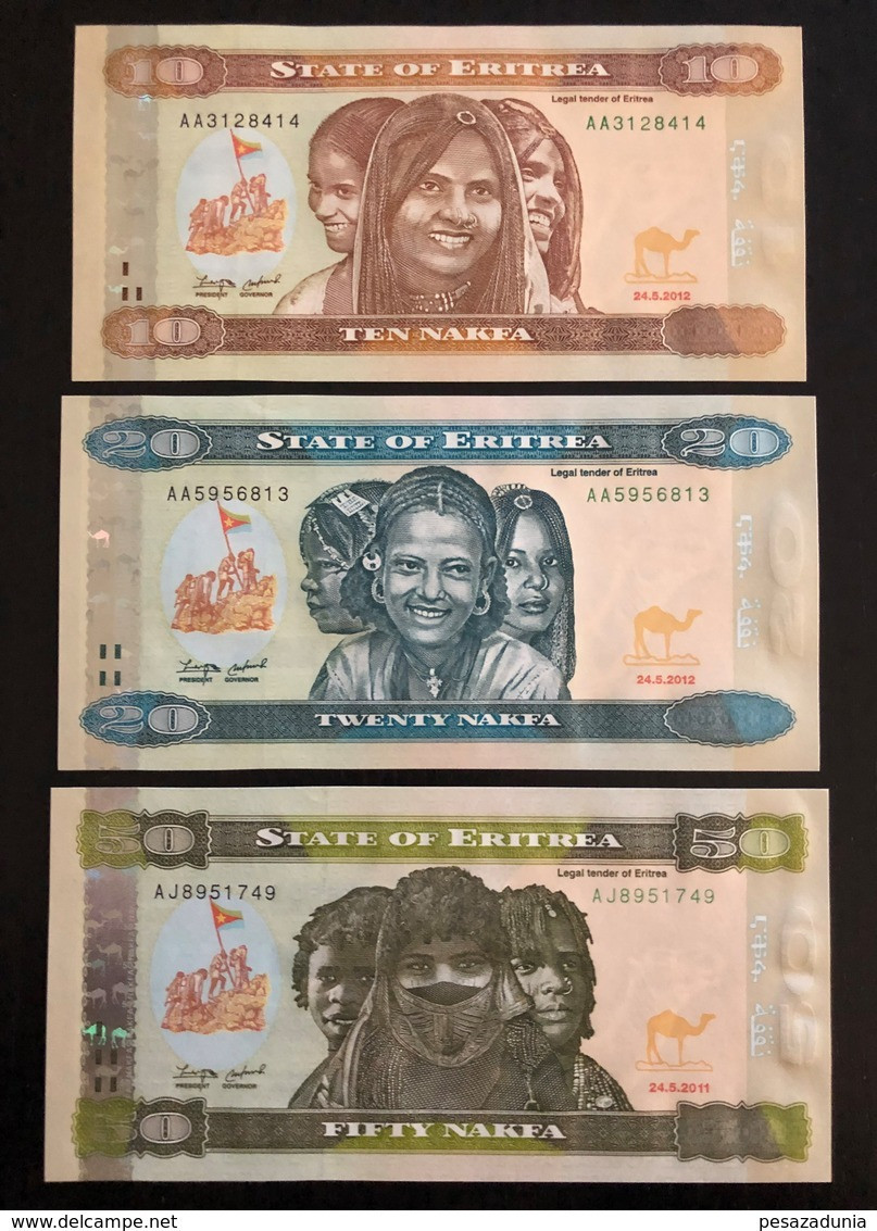 ERITREA SET 10 20 50 NAKFA BANKNOTES 2011-2012 UNC - Eritrea