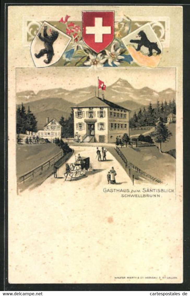 Lithographie Schwellbrunn, Gasthaus Zum Säntisblick - Schwellbrunn