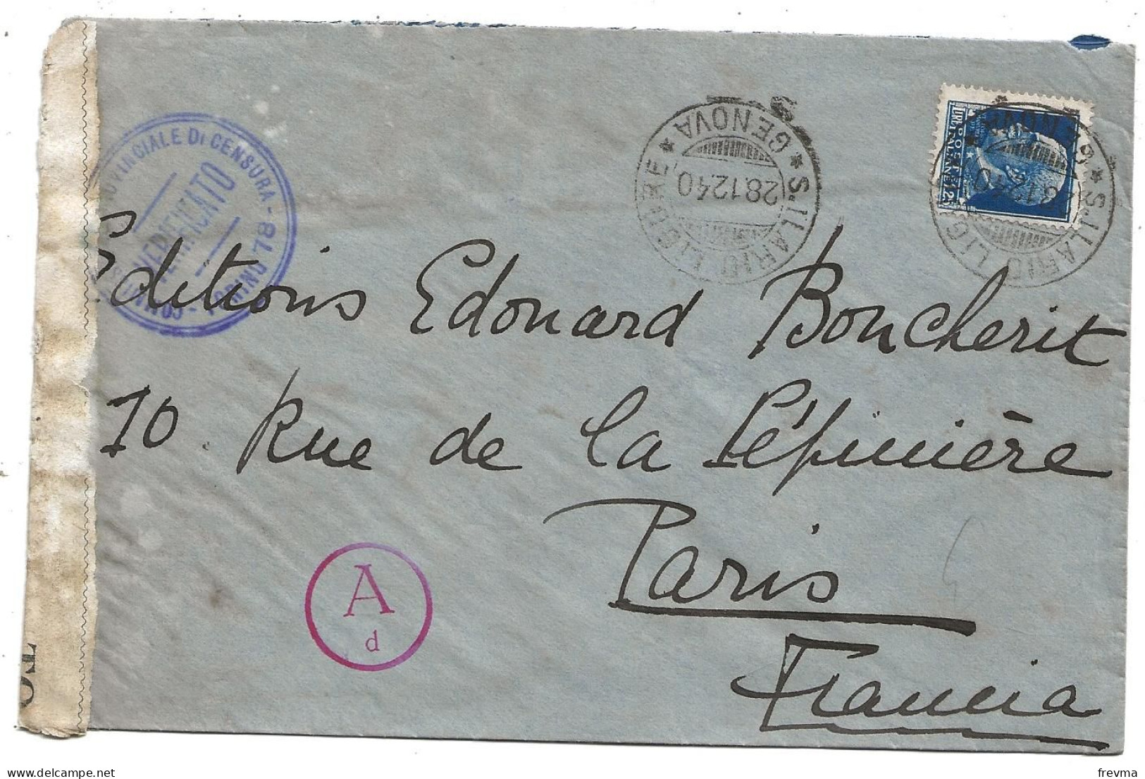 Enveloppe Italie Cachet Genova Cachet Torino Verificato Censura 1940 - Altri & Non Classificati