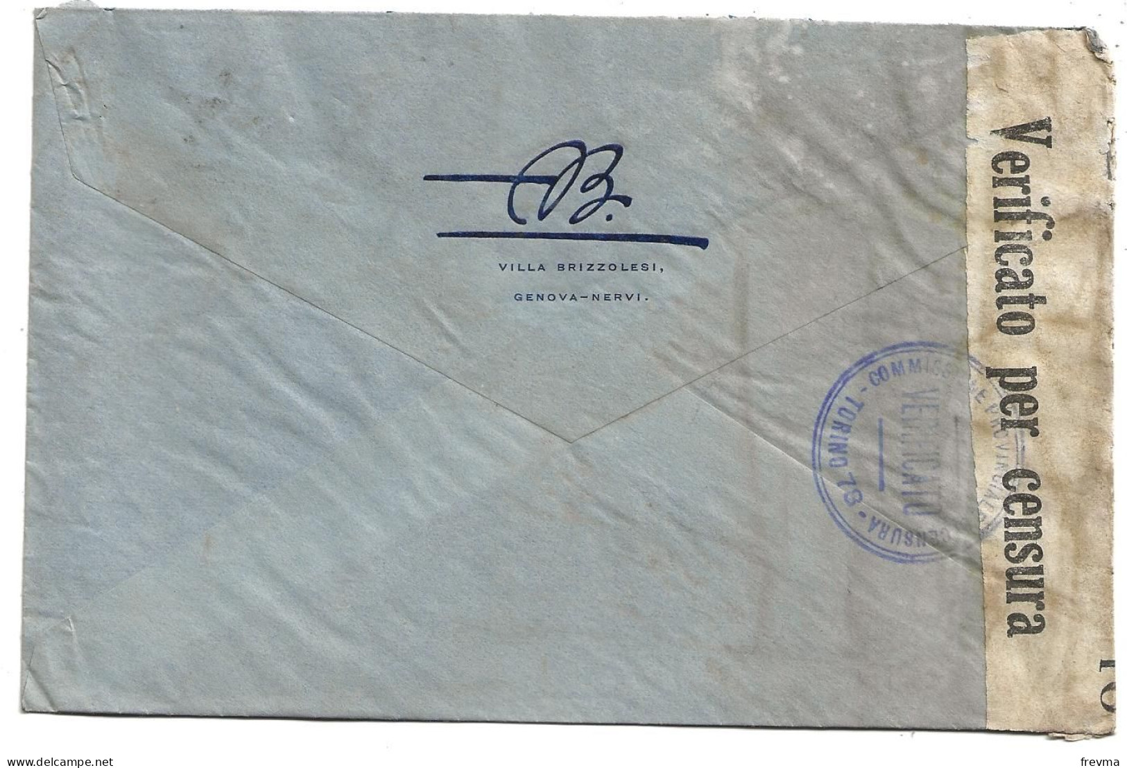 Enveloppe Italie Cachet Genova Cachet Torino Verificato Censura 1940 - Otros & Sin Clasificación
