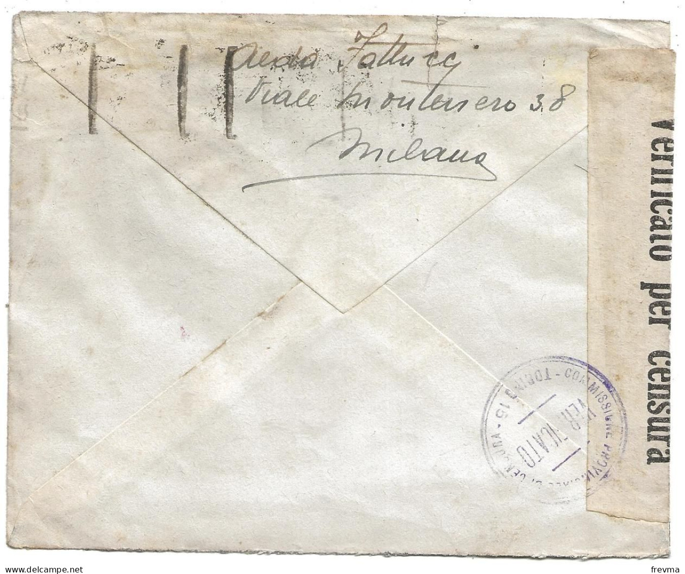 Enveloppe Italie Cachet Milano Cachet Torino Verificato Censura 1940 - Autres & Non Classés