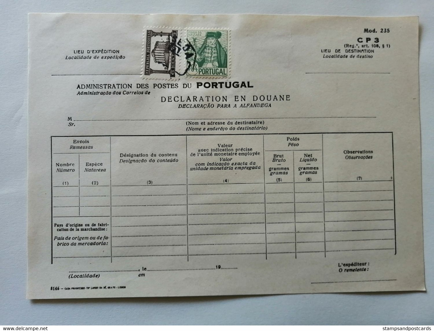 Portugal Declaration Douane Pré-timbré Temple De Diana 1935 Coutumes Nazaré 1941 Export Customs Declaration Pre-stamped - Briefe U. Dokumente