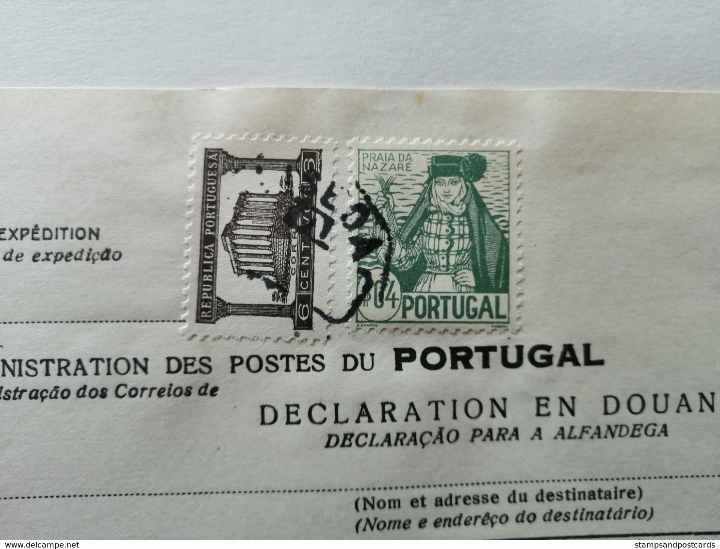 Portugal Declaration Douane Pré-timbré Temple De Diana 1935 Coutumes Nazaré 1941 Export Customs Declaration Pre-stamped - Cartas & Documentos