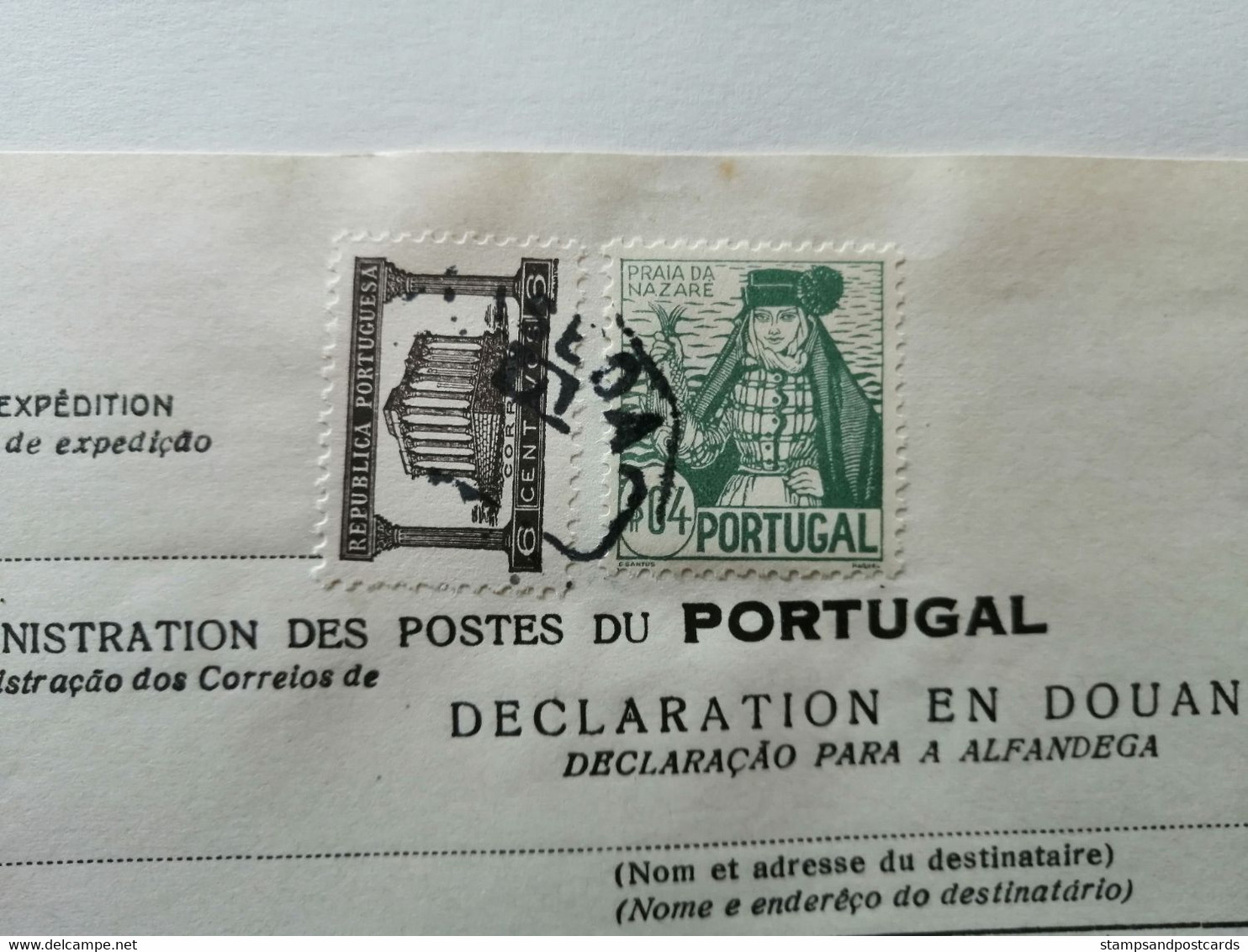 Portugal Declaration Douane Pré-timbré Temple De Diana 1935 Coutumes Nazaré 1941 Export Customs Declaration Pre-stamped - Storia Postale