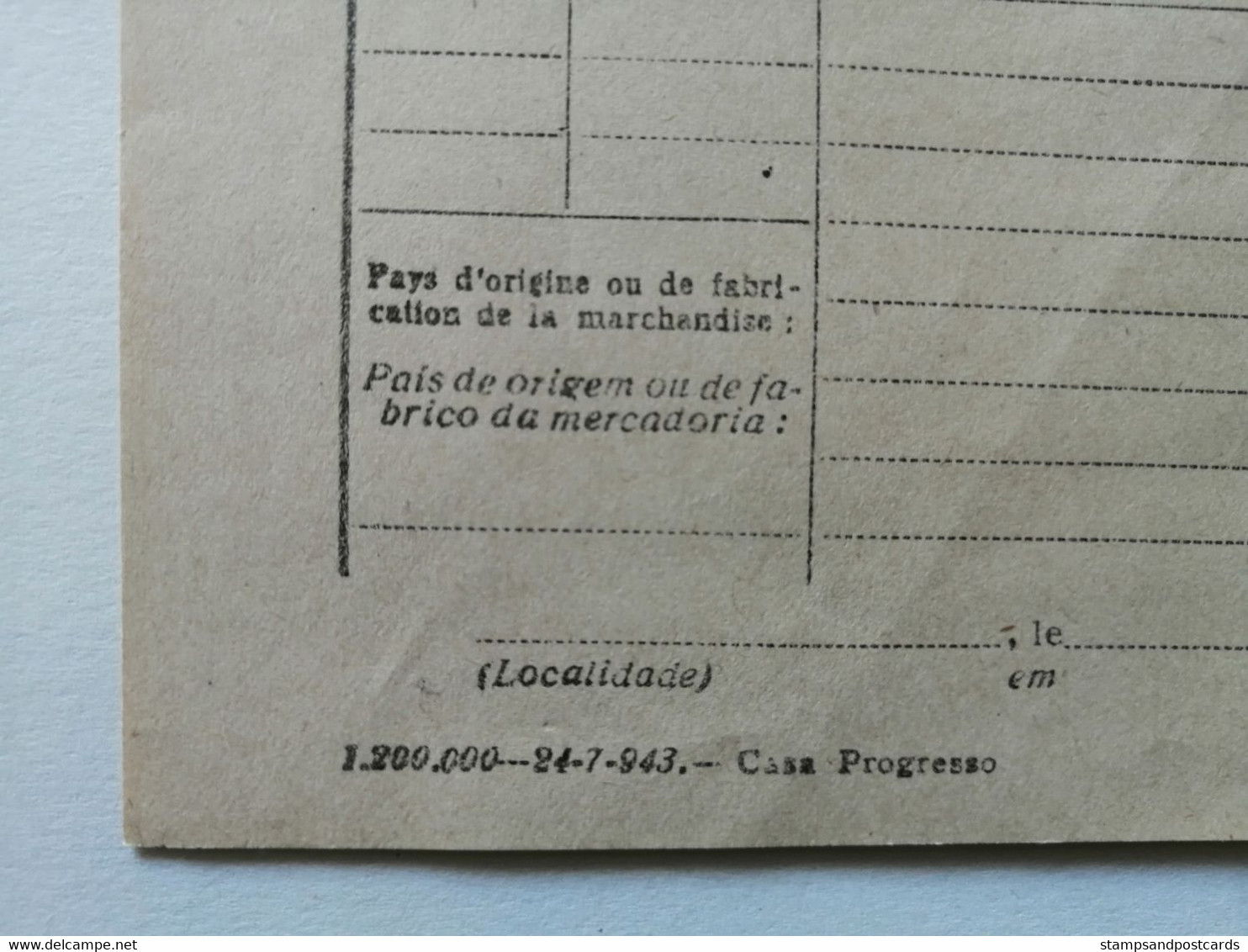 Portugal Declaration Douane Pré-timbré Caravelle 1943 Export Customs Declaration Pre-stamped - Covers & Documents