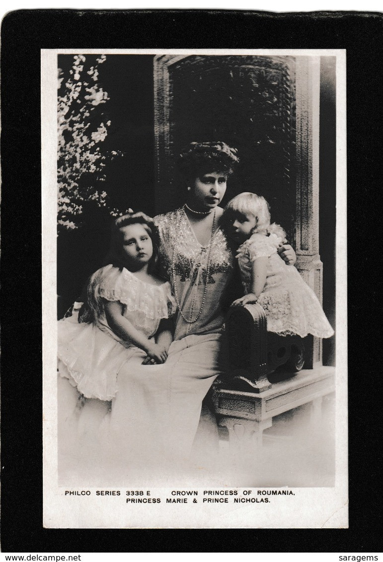 Romania-Crown Princess With Children Marie And Nicholas RPPC 1910s - Antique Real Photo Postcard - Rumania