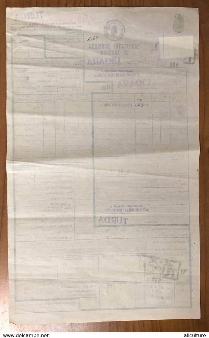 A8735 - RAILWAY TRANSPORTATION WAYBILL, FROM TURDA TO UIOARA, AVIATION AND STATISTICAL STAMPS, 1938, ROMANIA - Automobilismo