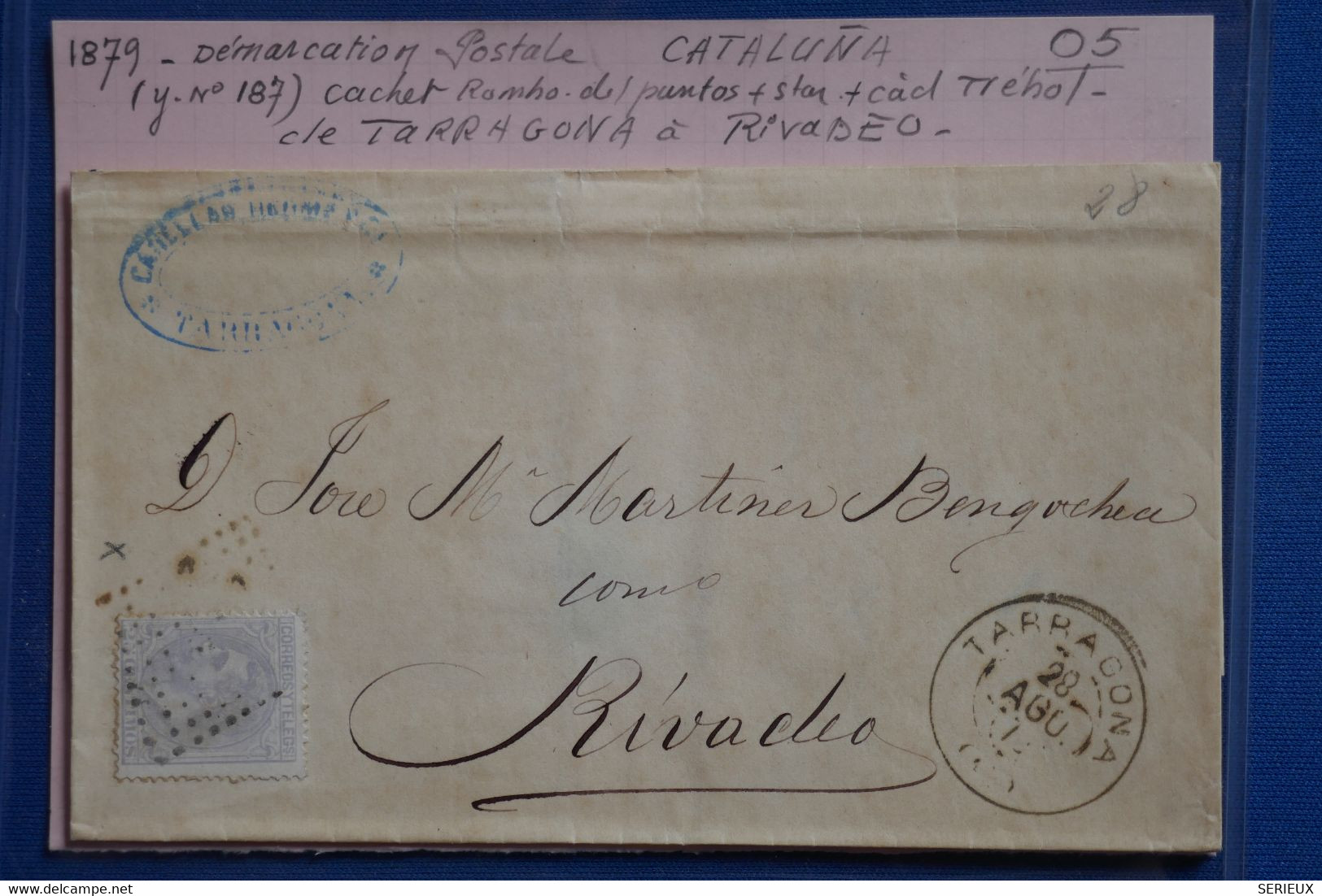 V6 ESPAGNE BELLE LETTRE  1879 CATALUNA TARRAGONA POUR RIVADEO   + AFFRANCH. INTERESSANT - Briefe U. Dokumente