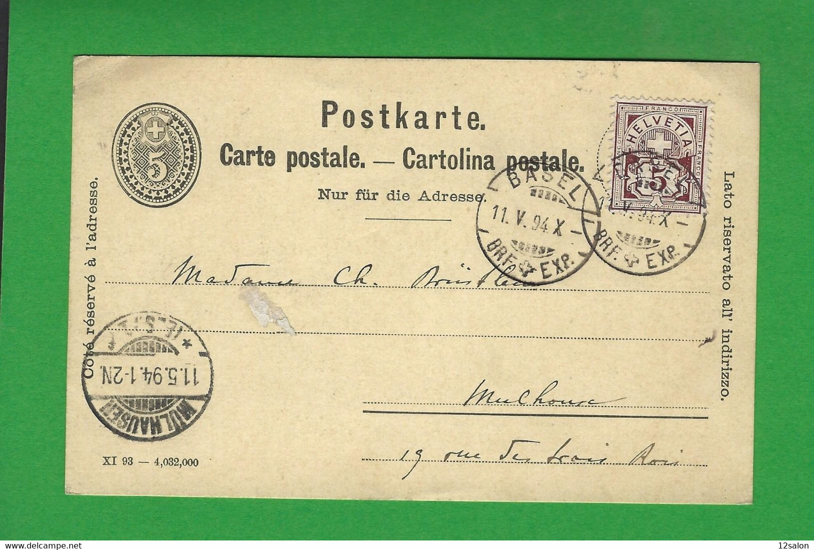 ENTIERS POSTAUX SUISSE Obl BASEL - Stamped Stationery