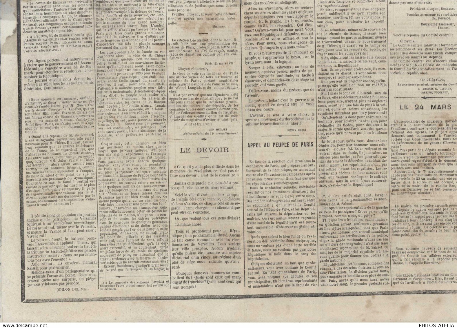 Journal La Commune 25 3 1871 Durant Commune De Paris Articles Sur Révolution Des Communards Paris France - 1850 - 1899