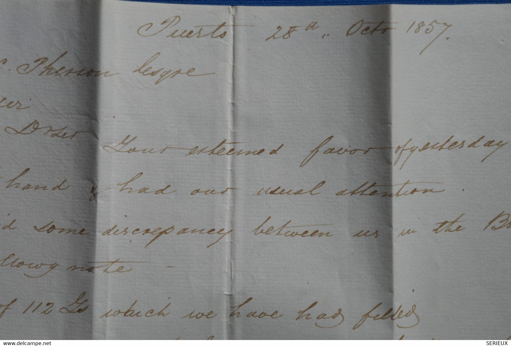 H7 ESPAGNE BELLE LETTRE  1857 PUERTO POUR CADIZ +  AFFRANCH. INTERESSANT - ...-1850 Vorphilatelie