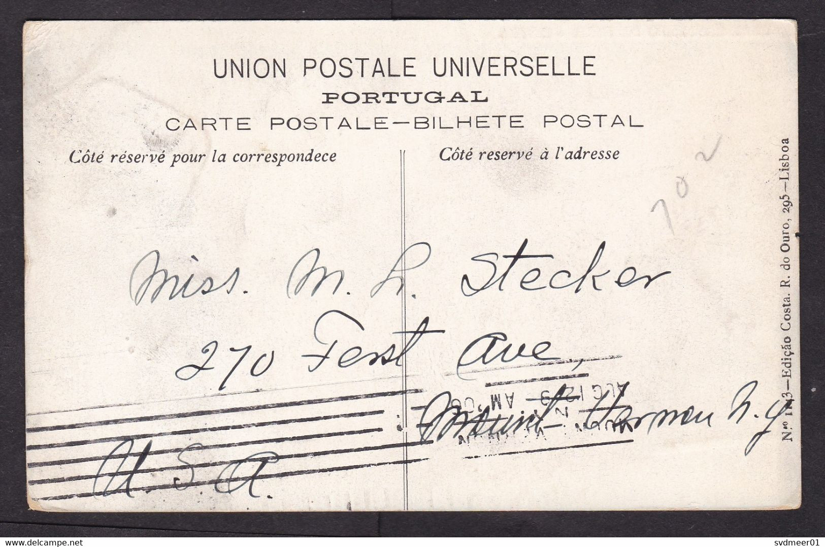 Portugal: Picture Postcard To USA, 1906, 1 Stamp, King (traces Of Use) - Autres & Non Classés