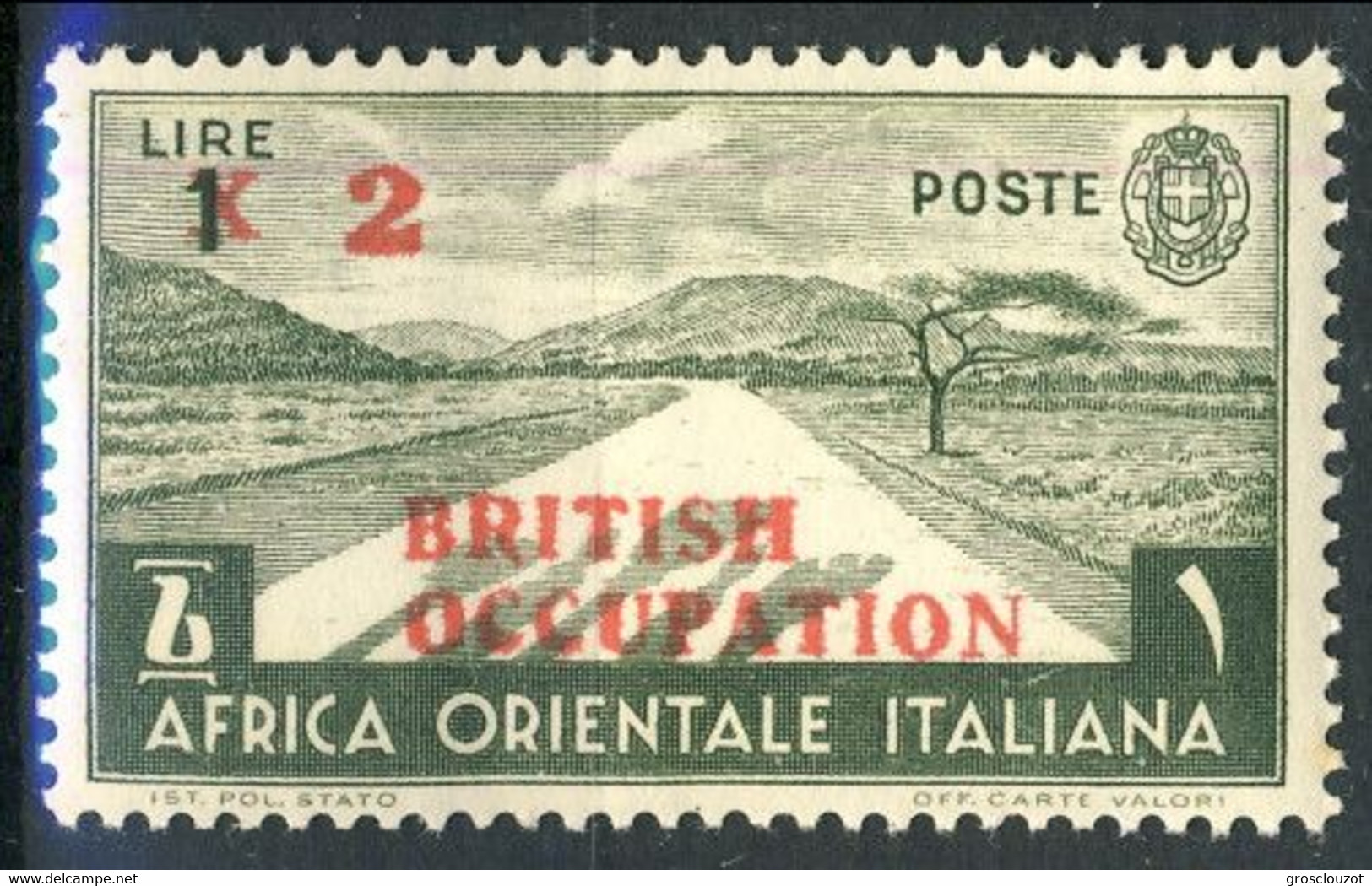 British Occupation AOI 1941 Sass. N. 7 -  Lire 2 Au 1 Verde Oliva. **MNH LUX Cat € 500 Firma E. Diena - Neufs