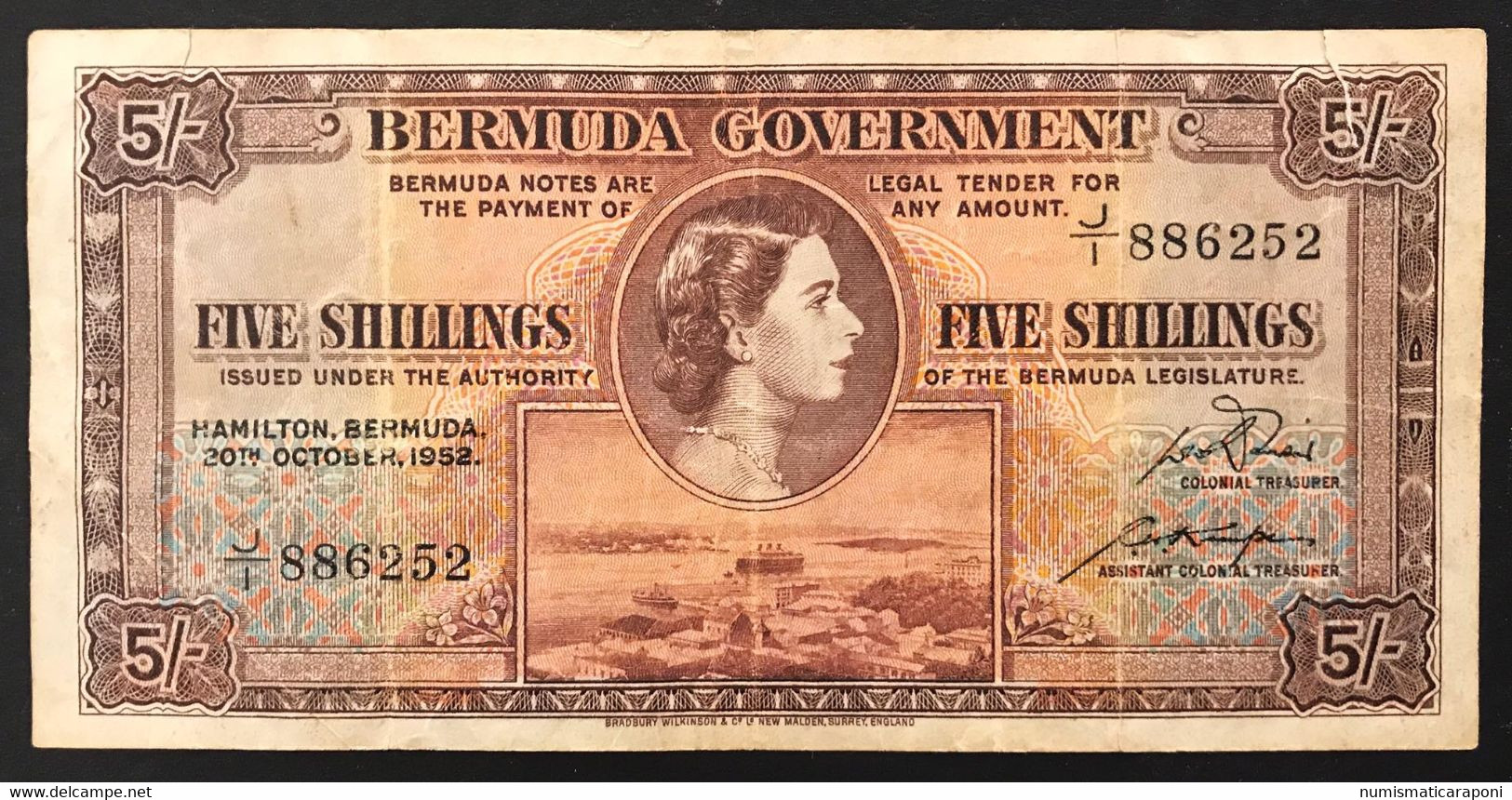 Bermuda 1952 5 Cinque SCELLINI ELISABETTA IIà Pick#18a  LOTTO 2530 - Bermudas