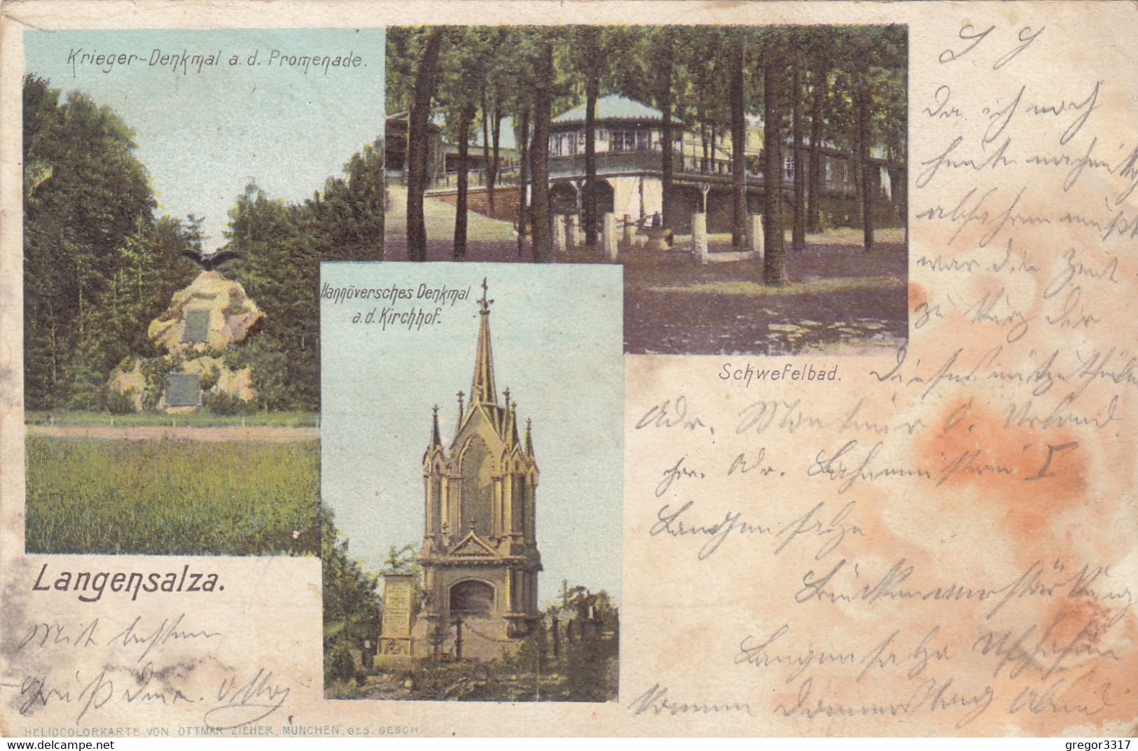 6420) LANGENSALZA - Krieger Denkmal Promenade - Hannöversches Denkmal A. KIRCHHOF - SCHWEFELBAD - LITHO 1903 - Bad Langensalza