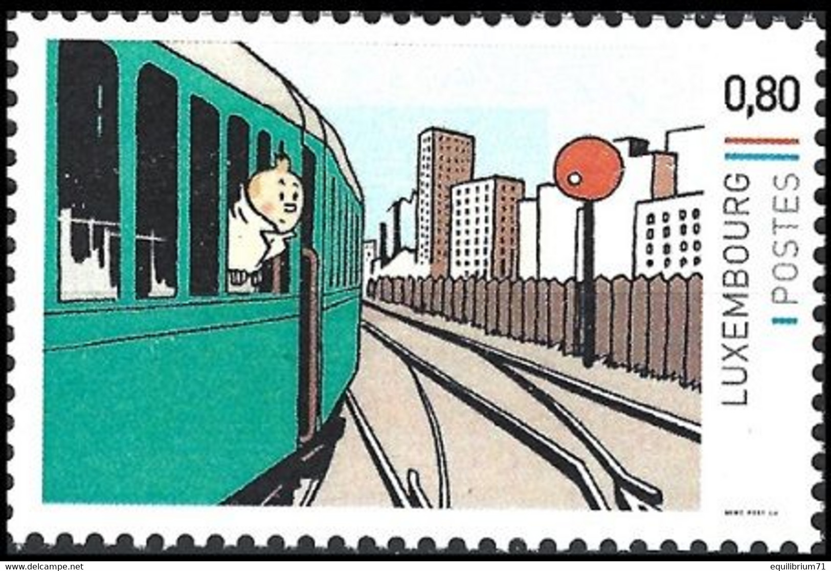 Timbre Privé** - Tintin, Milou, Train / Kuifje,Bobbie, Trein / Tim,Struppi, Zug / Tintin,Snowy, Train (Hergé) - Privati