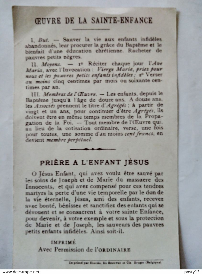 Image Pieuse BAPTÊME 1924 - Oeuvre De La Sainte Enfance - TBE - Devotion Images