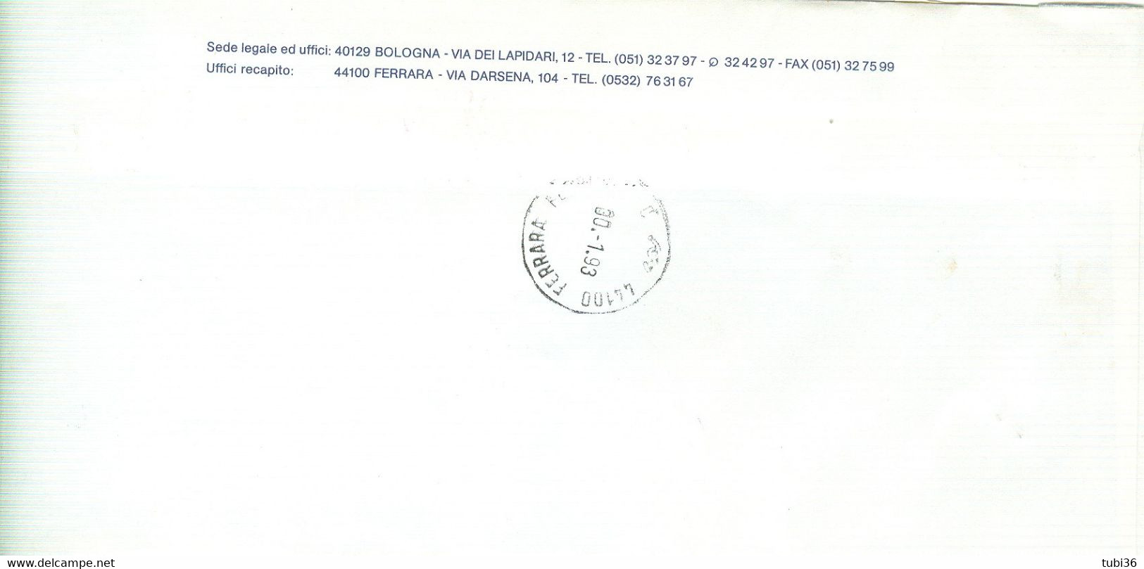 CASTELLI £.5.150,AFFR.MISTA,ASS. CONV.£.10.000-(DUE CARTELLINI)1993-COOP.COMUNALE TRASPORTI,BOLOGNA-TIMBRO POSTE BOLOGNA - 1991-00: Storia Postale