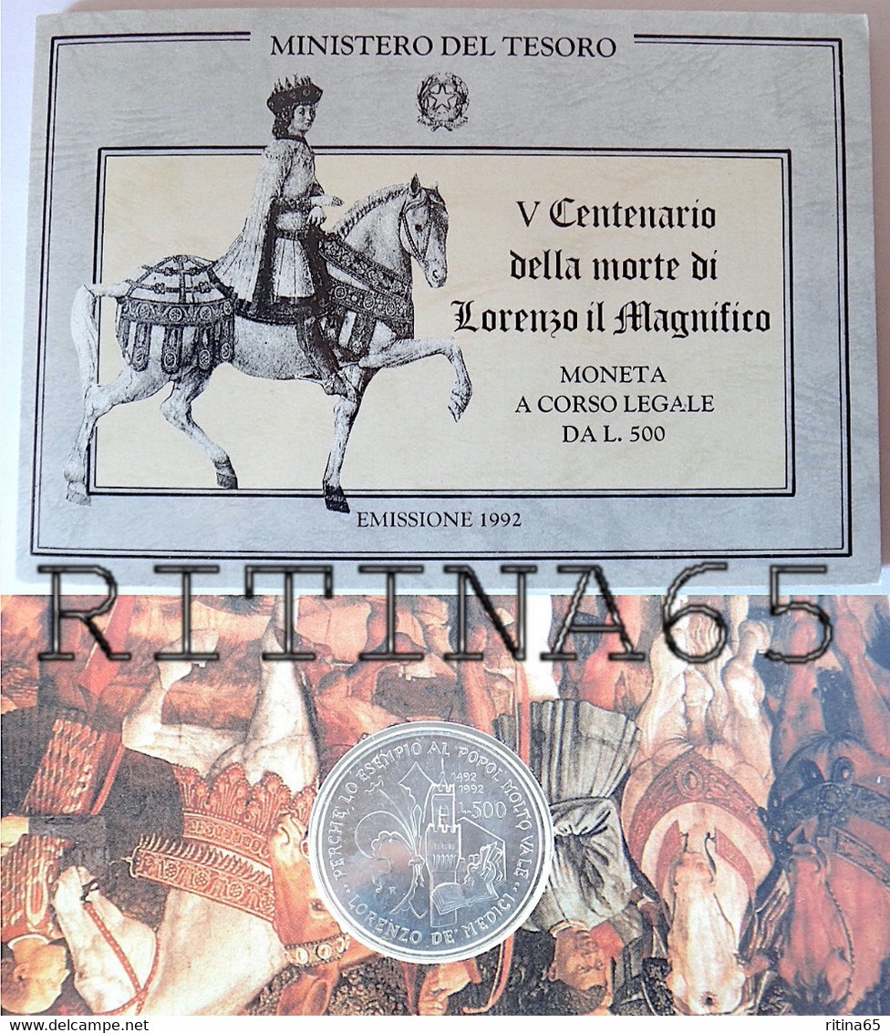 ITALIA 500 LIRE ARGENTO 1992 LORENZO IL MAGNIFICO FDC SET ZECCA - Mint Sets & Proof Sets