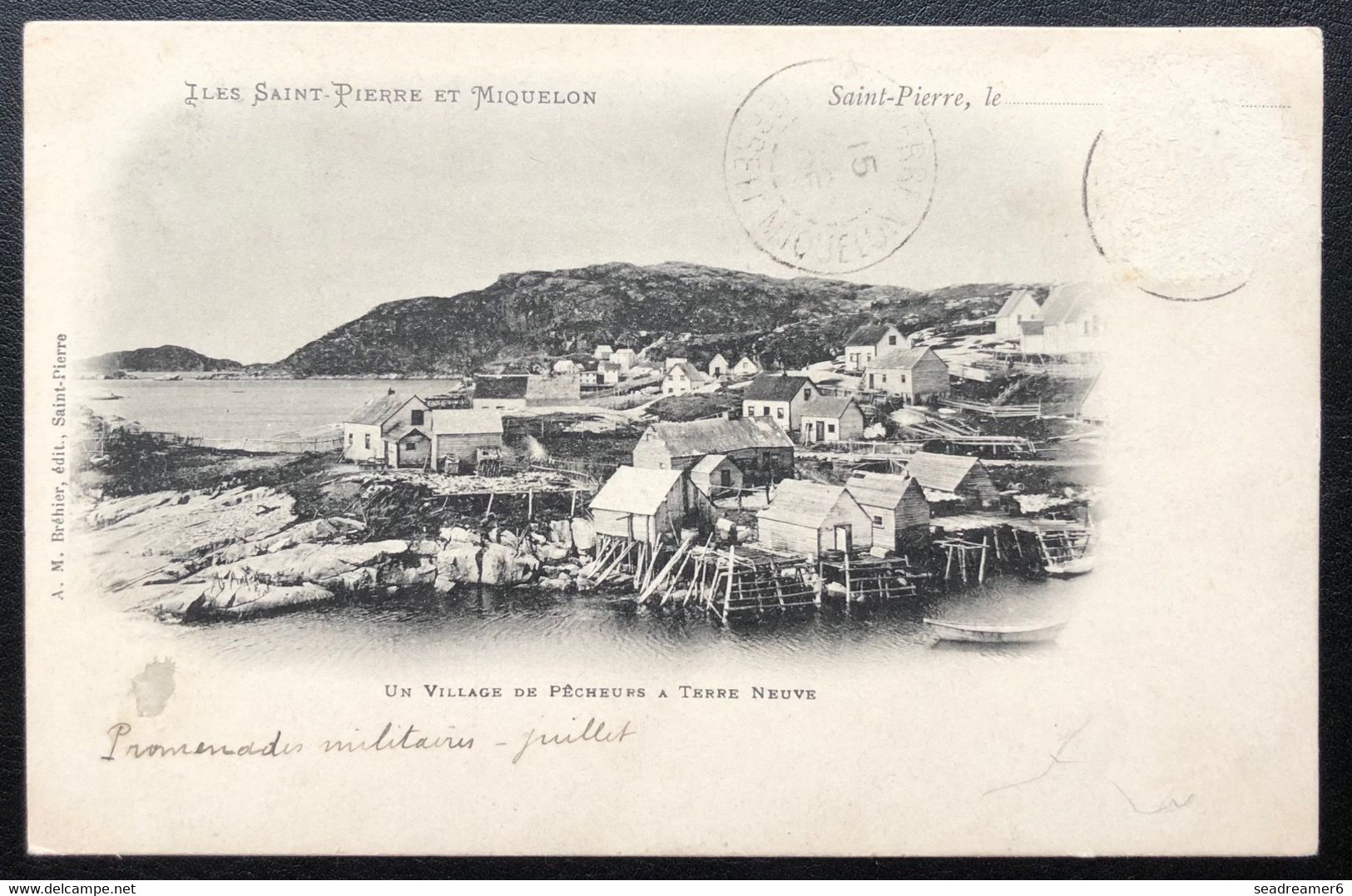 Carte Postale Originale De Saint-Pierre Et Miquelon 1900/1920 "un Village De Pecheurs à Terre Neuve (timbre Manquant) - Saint-Pierre-et-Miquelon