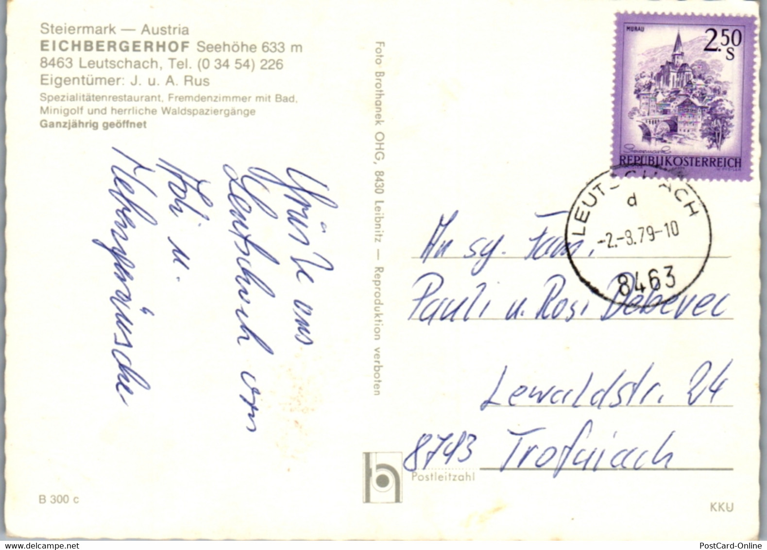 12483 - Steiermark - Leutschach , Weingut , Pension Eichberghof , Mehrbildkarte , J. U. A. Rus - Gelaufen 1979 - Leibnitz