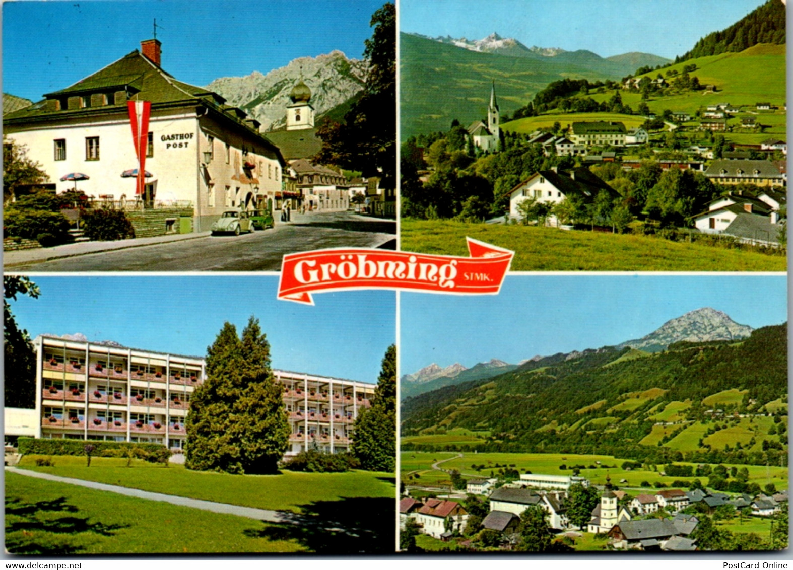 12486 - Steiermark - Gröbming , Kirche Gegen Kamm , Schladminger Tauern , Moosheim , Gasthof Post , Käfer - Gelaufen - Gröbming