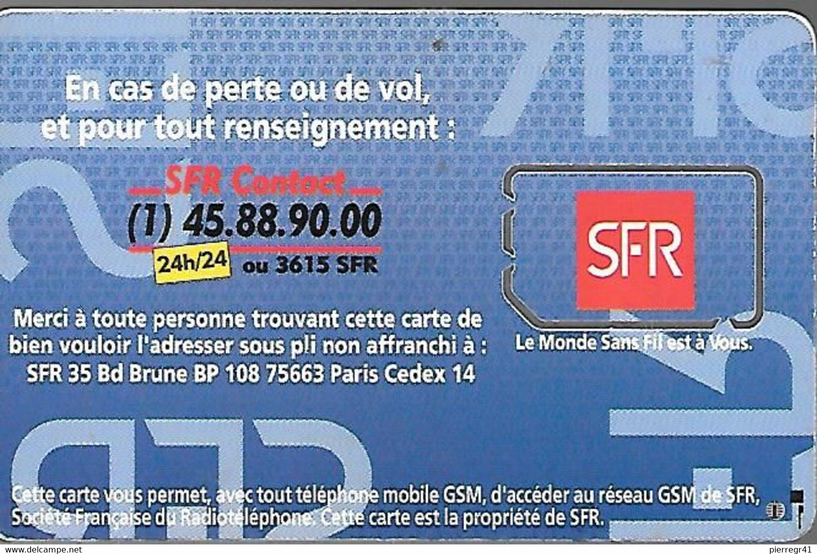 CARTE²-GSM-SFR-PUCE D-SFR-SF3D-SD--V° Logo Bull-et Inovatron -GARANTIE ATTACHEE-TBE - Mobicartes (GSM/SIM)