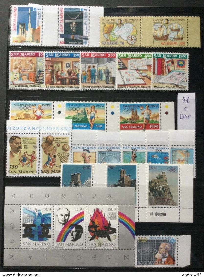 SAN MARINO - 1991 - Annata Completa - 23 Valori BDF + 1 BF - Year Complete ** MNH/VF - Volledig Jaar