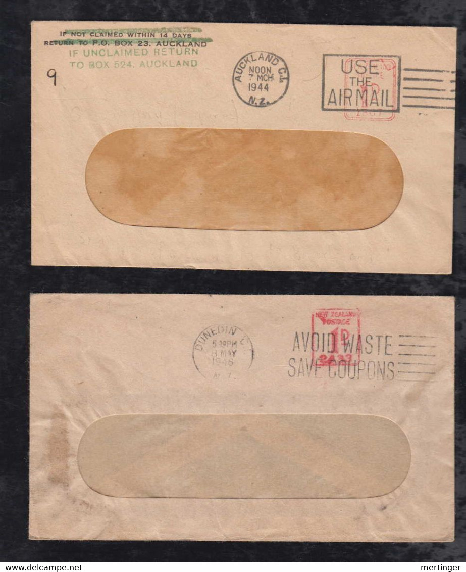 New Zealand 1944-45 2 Meter Cover 1d Aukland + Dunedin - Cartas & Documentos