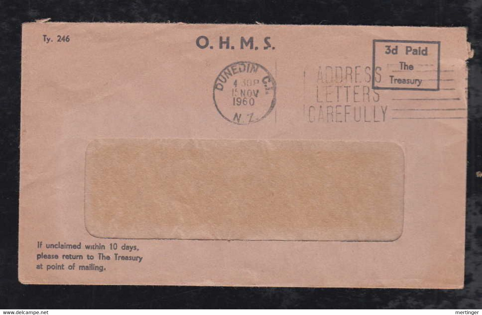 New Zealand 1960 Cover 3d PAID The Treasury DUNEDIN - Lettres & Documents