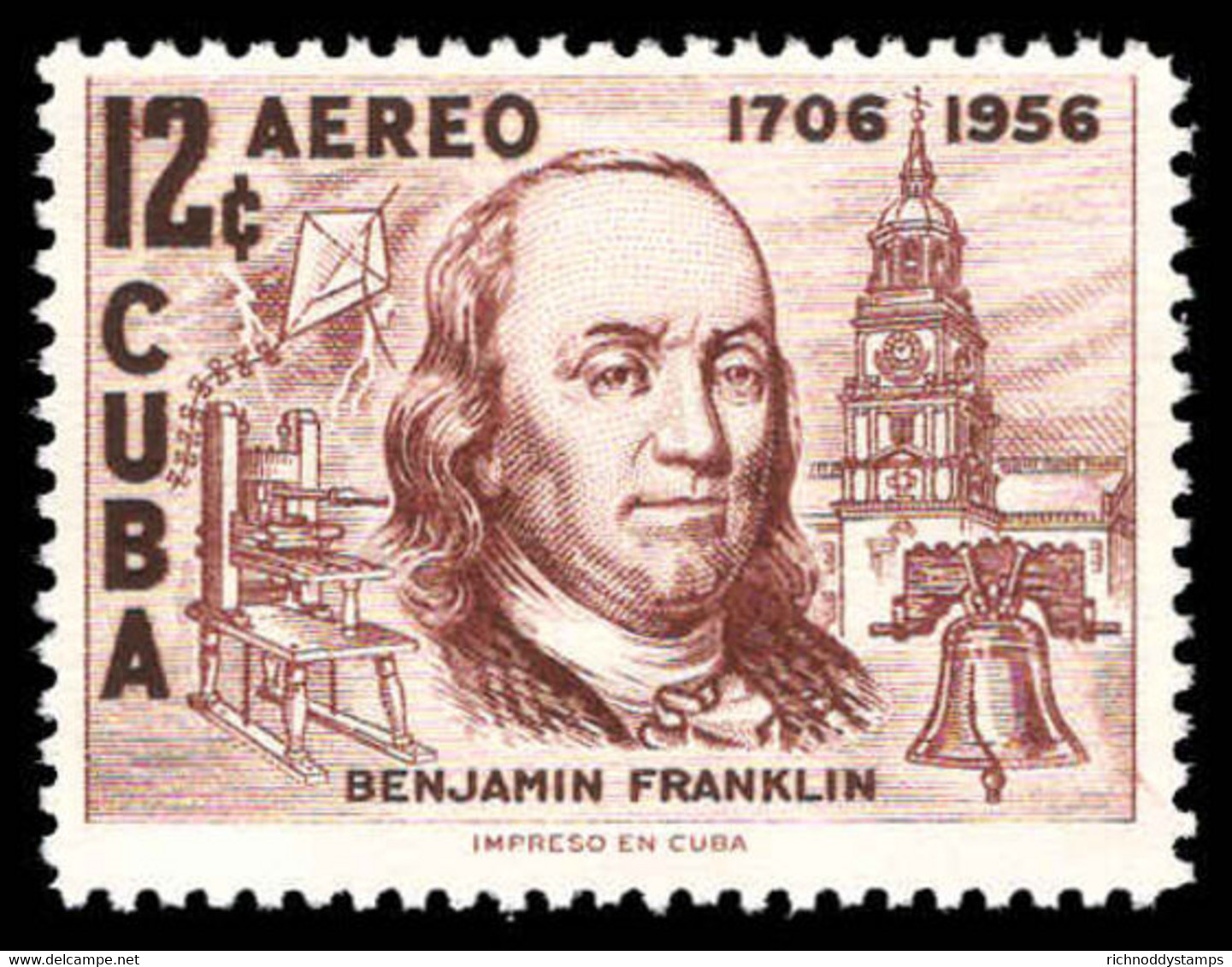 Cuba 1956 250th Birth Anniversary Of Benjamin Franklin Lightly Mounted Mint. - Neufs