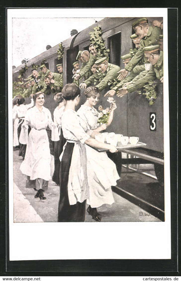 Künstler-AK Brynolf Wennerberg: Soldaten Im Zug An Der Erfrischungsstation - Wennerberg, B.