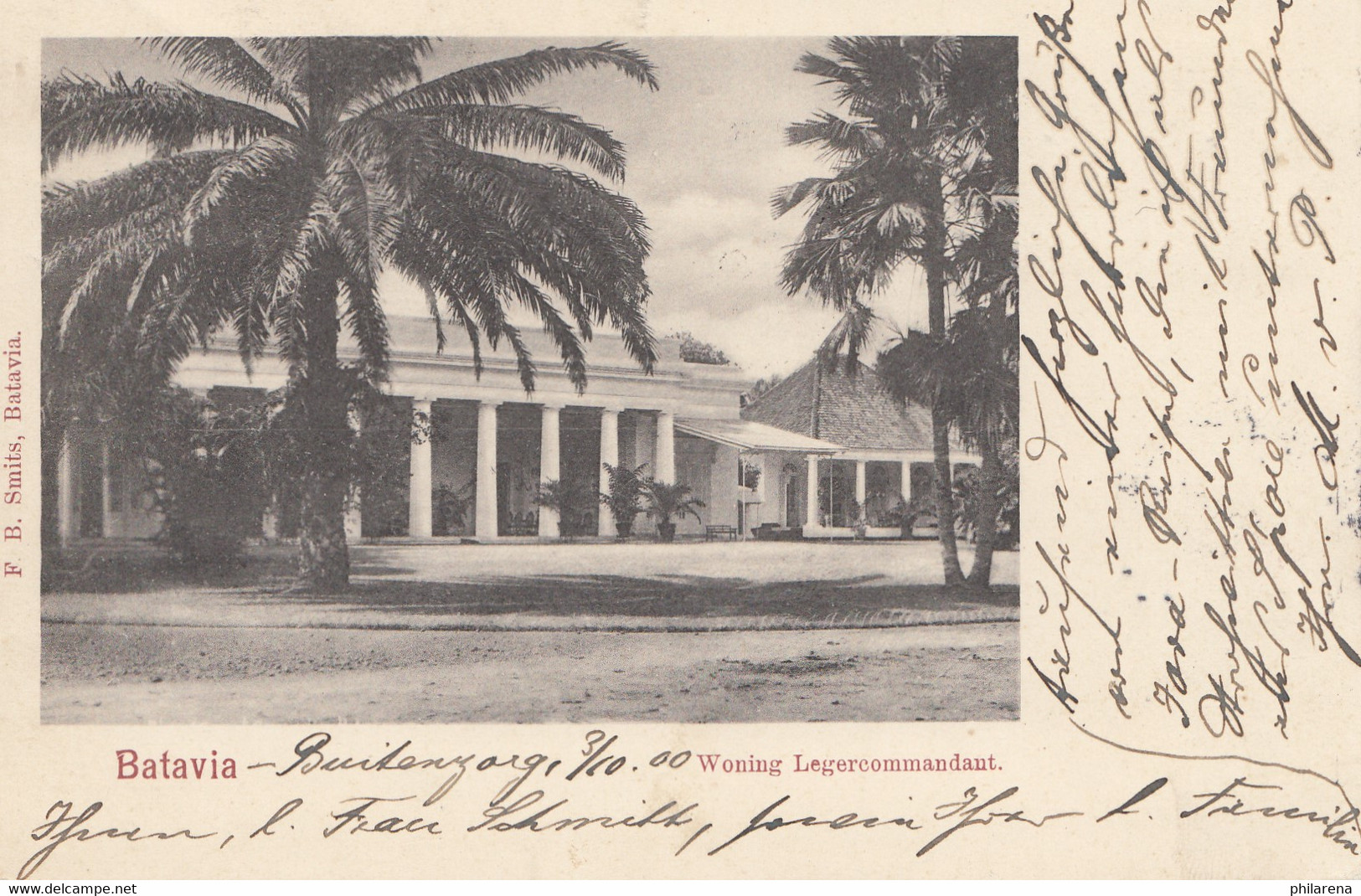Ned. Indie 1900: Post Card Batavia To Kassel, Woning Legercommandant - Indonésie