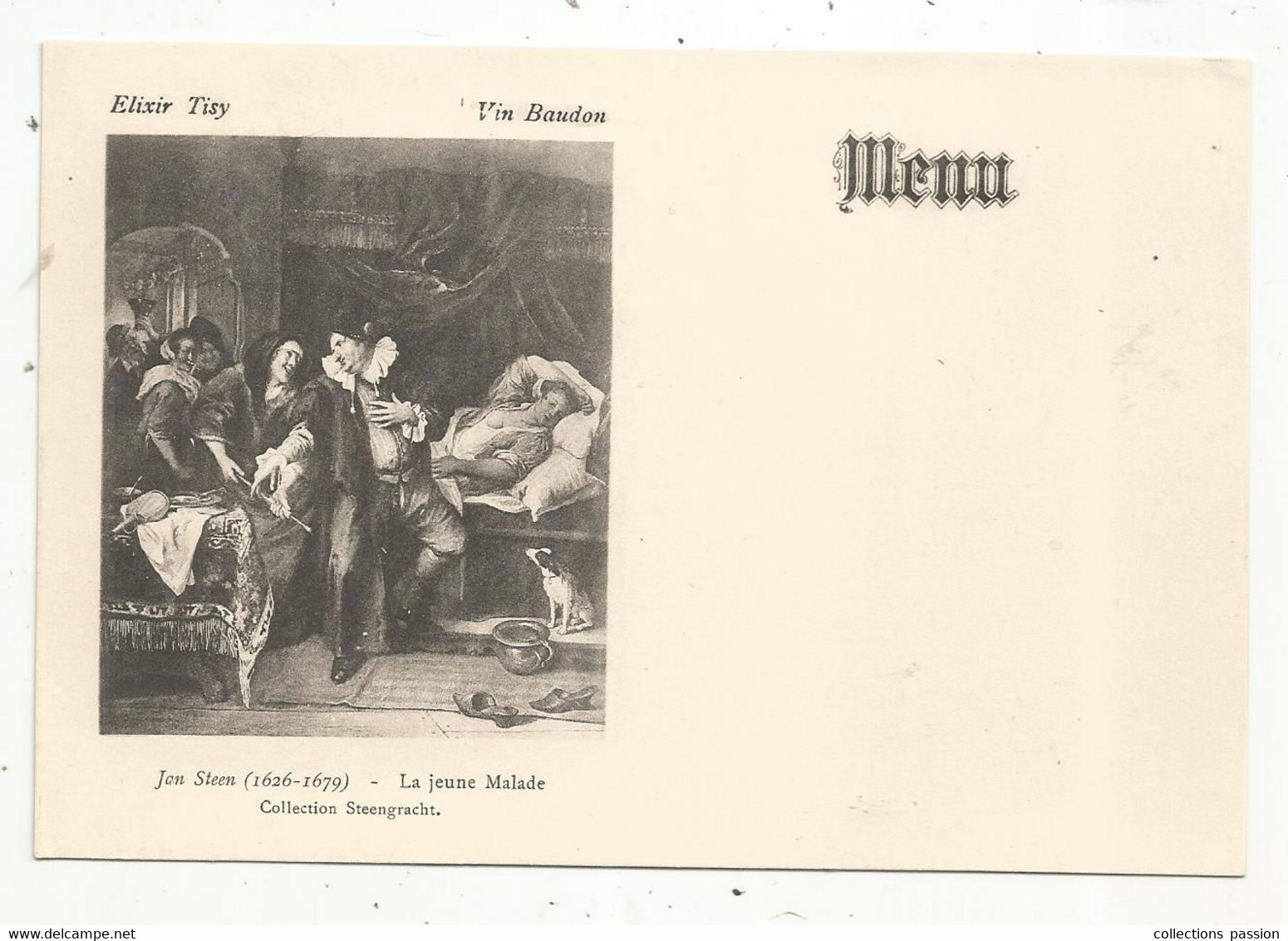 Menu , Elixir Tisy , Vin Baudon, Pentures & Tableaux , Stern, La Jeune Malade , 160 X 110 Mm, Frais Fr 1.65 E - Menus