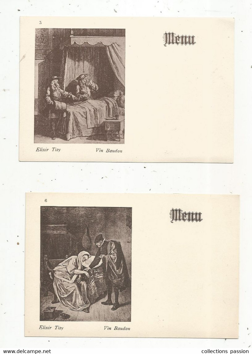 6 Menus Dans Envelloppe , Elixir Tisy ,vin Baudon, Pentures & Tableaux, 4 Scans  , 190 X 125 Mm, Frais Fr 3.35 E - Menus