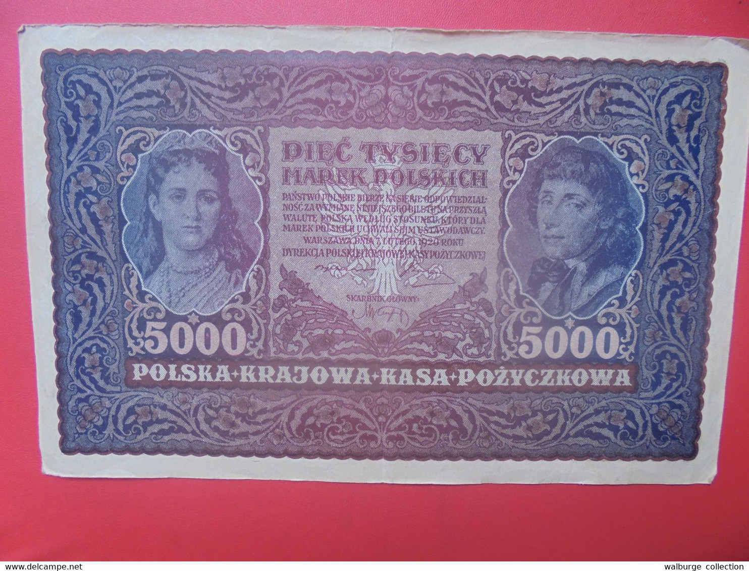 POLOGNE 5000 MAREK 1920 Circuler (ATTENTION LES GRANDS BILLETS PLIER EN 2 POUR L'EXPEDITION ) - Polonia