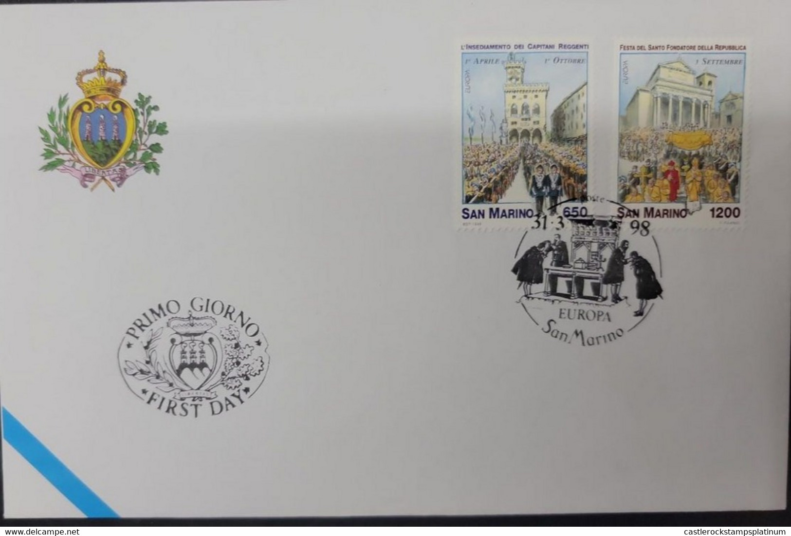 A) 1998, SAN MARINO, NATIONAL HOLIDAYS, FDC, EUROPEAN BROADCAST, SETTLEMENT OF THE REGENTING CAPTAINS, FEAST OF THE FOUN - Lettres & Documents