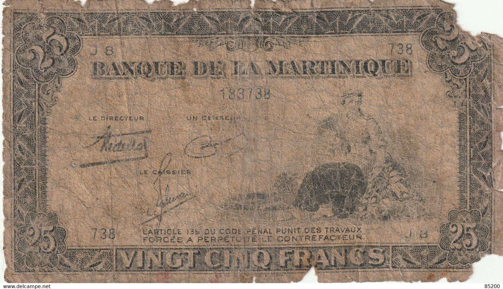 MARTINIQUE  BILLET  DE  25  FRANCS  TRES  MAUVAIS  ETAT  PETIT  PRIX  VOIR  SCAN - Autres & Non Classés