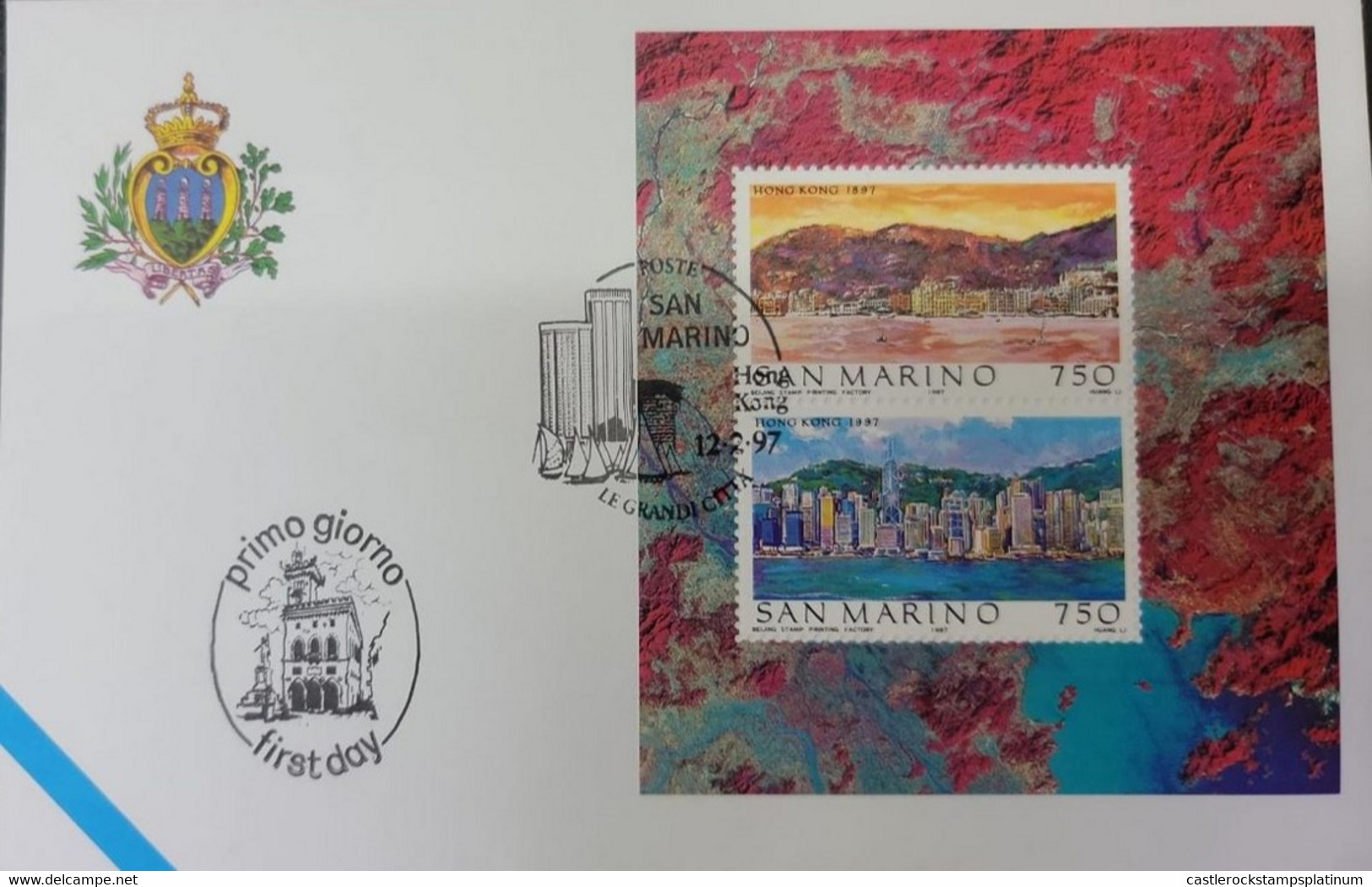 A) 1997, SAN MARINO, CITIES OF THE WORLD, FDC, HONG KONG. CHINA, XF - Cartas & Documentos