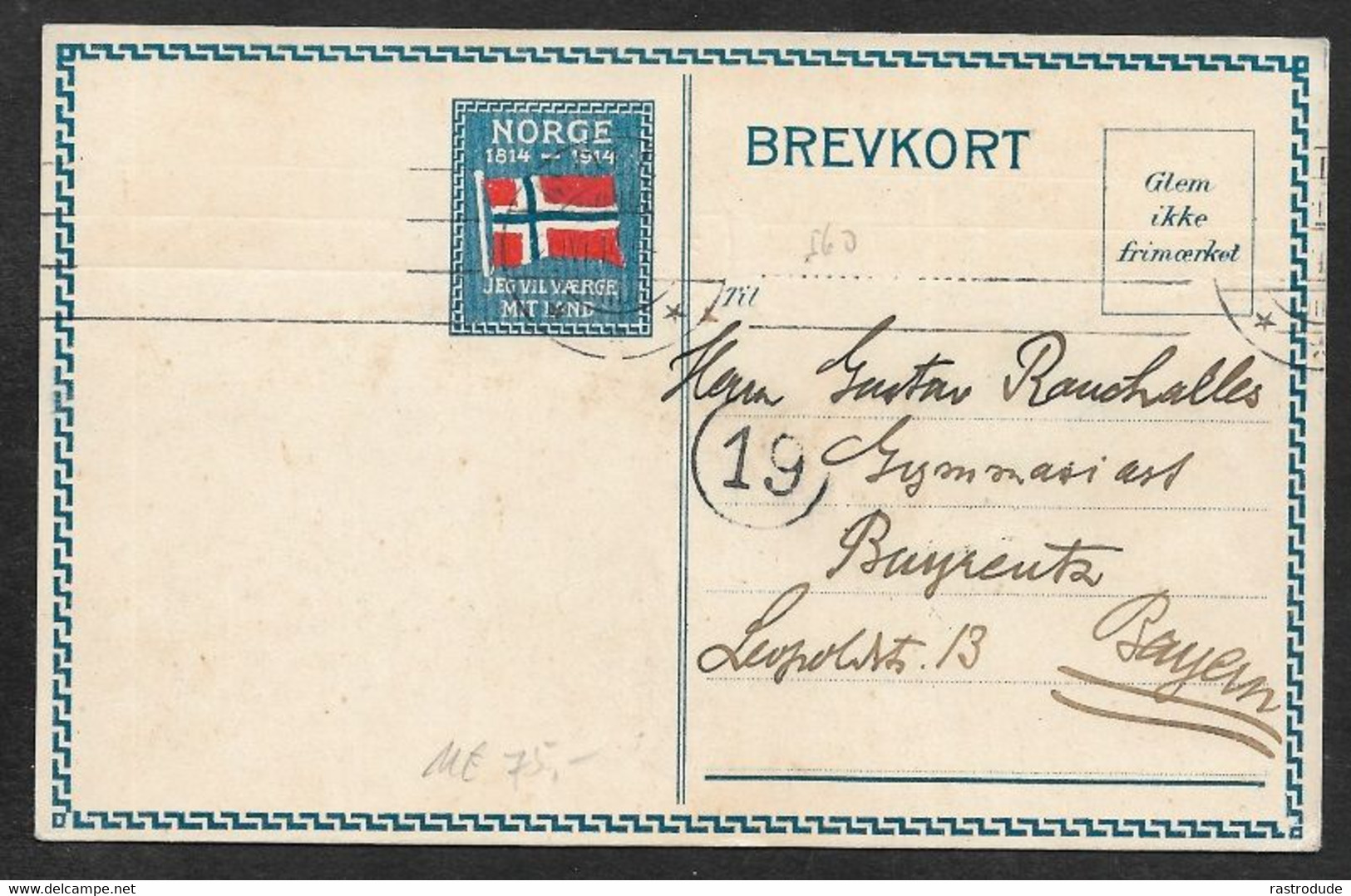 1914. NORWAY NORWEGEN 1814 - 1914 JEG VIL VÆRGE MIT LAND.to GERMANY - WRITTEN UPON WILH. II ROYAL YACHT METEOR - Briefe U. Dokumente