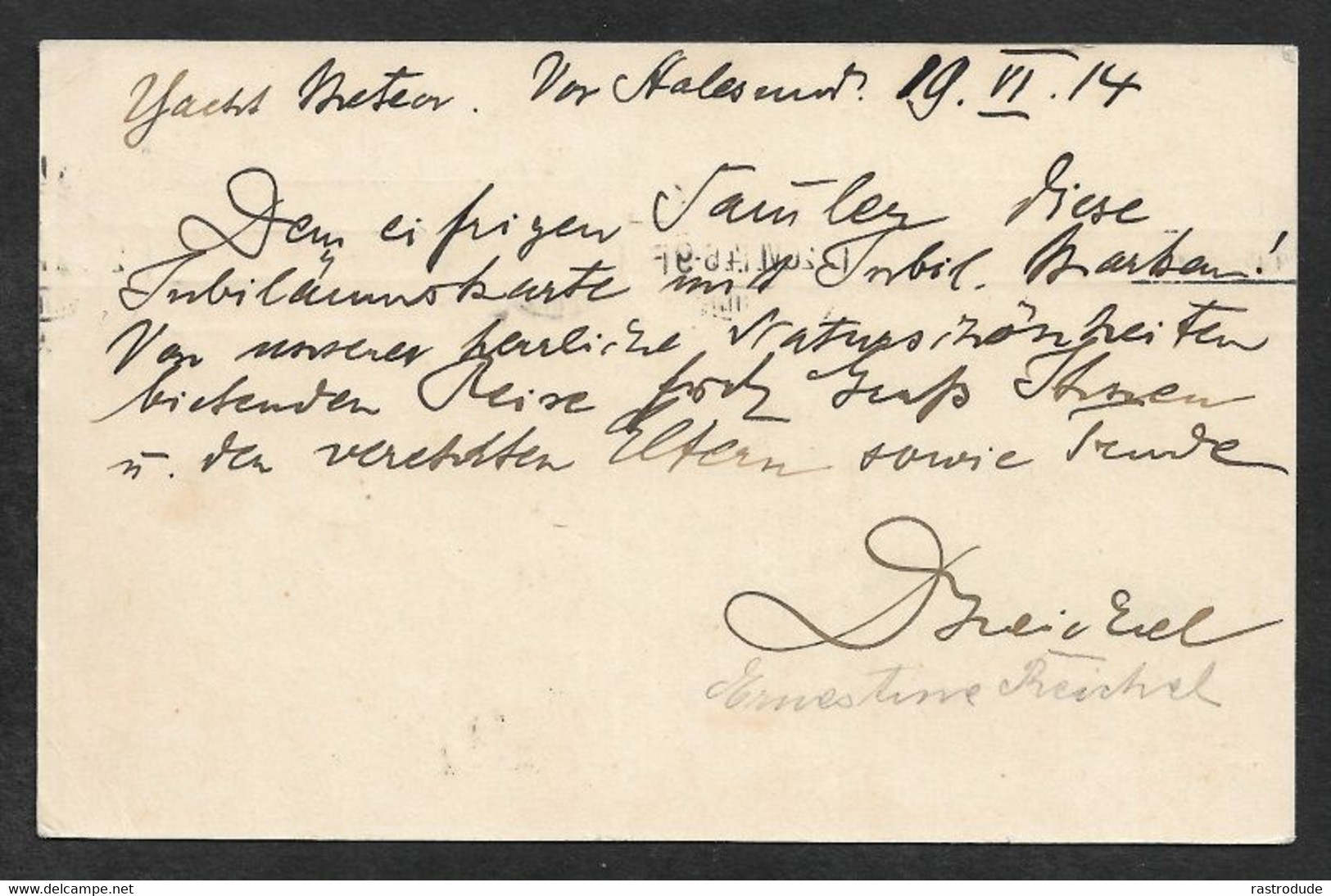 1914. NORWAY NORWEGEN 1814 - 1914 JEG VIL VÆRGE MIT LAND.to GERMANY - WRITTEN UPON WILH. II ROYAL YACHT METEOR - Lettres & Documents