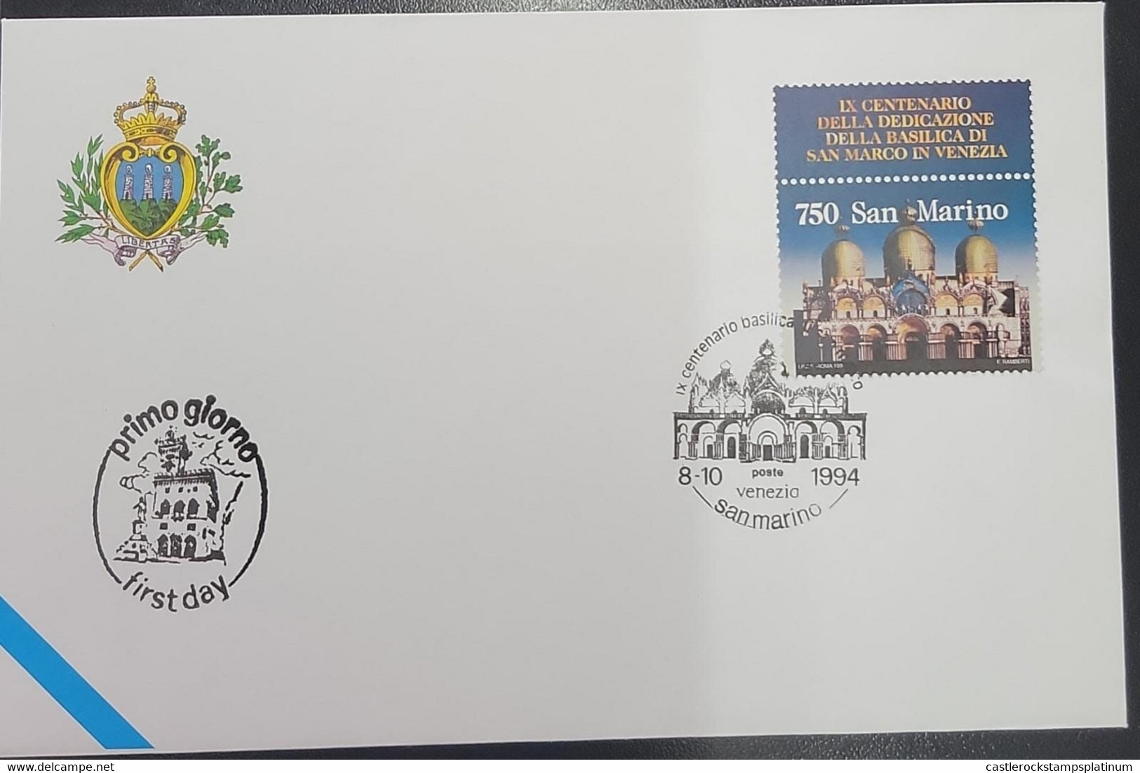 A) 1994, SAN MARINO, ITALIAN CULTURAL HERITAGE, FDC, JOINT ISSUE WITH ITALY, BASILICA DE SAN MARCOS VENICE, XF - Brieven En Documenten