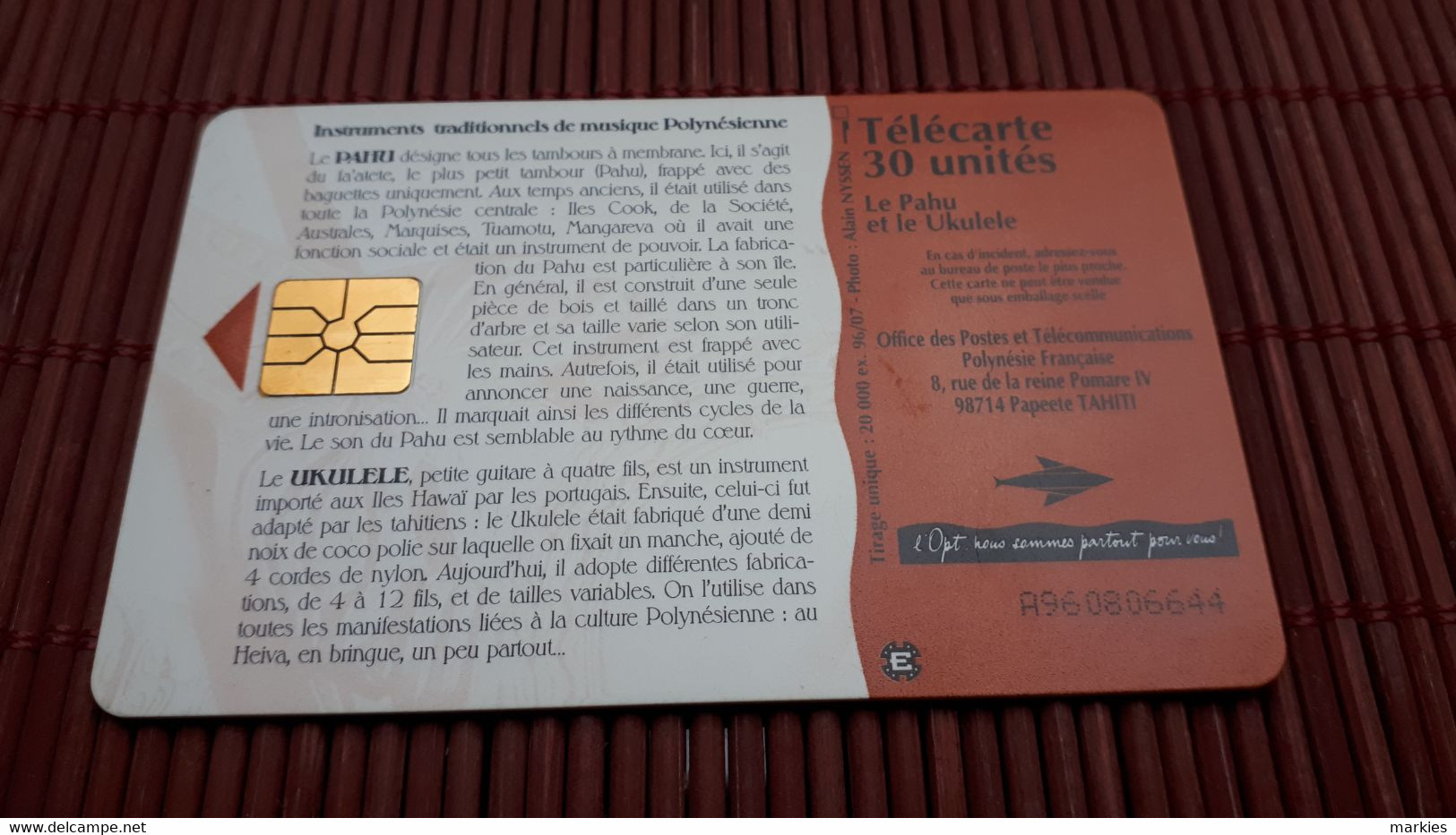 Phonecard  Used  Only 20.000 EX . Made Rare ! - Polynésie Française