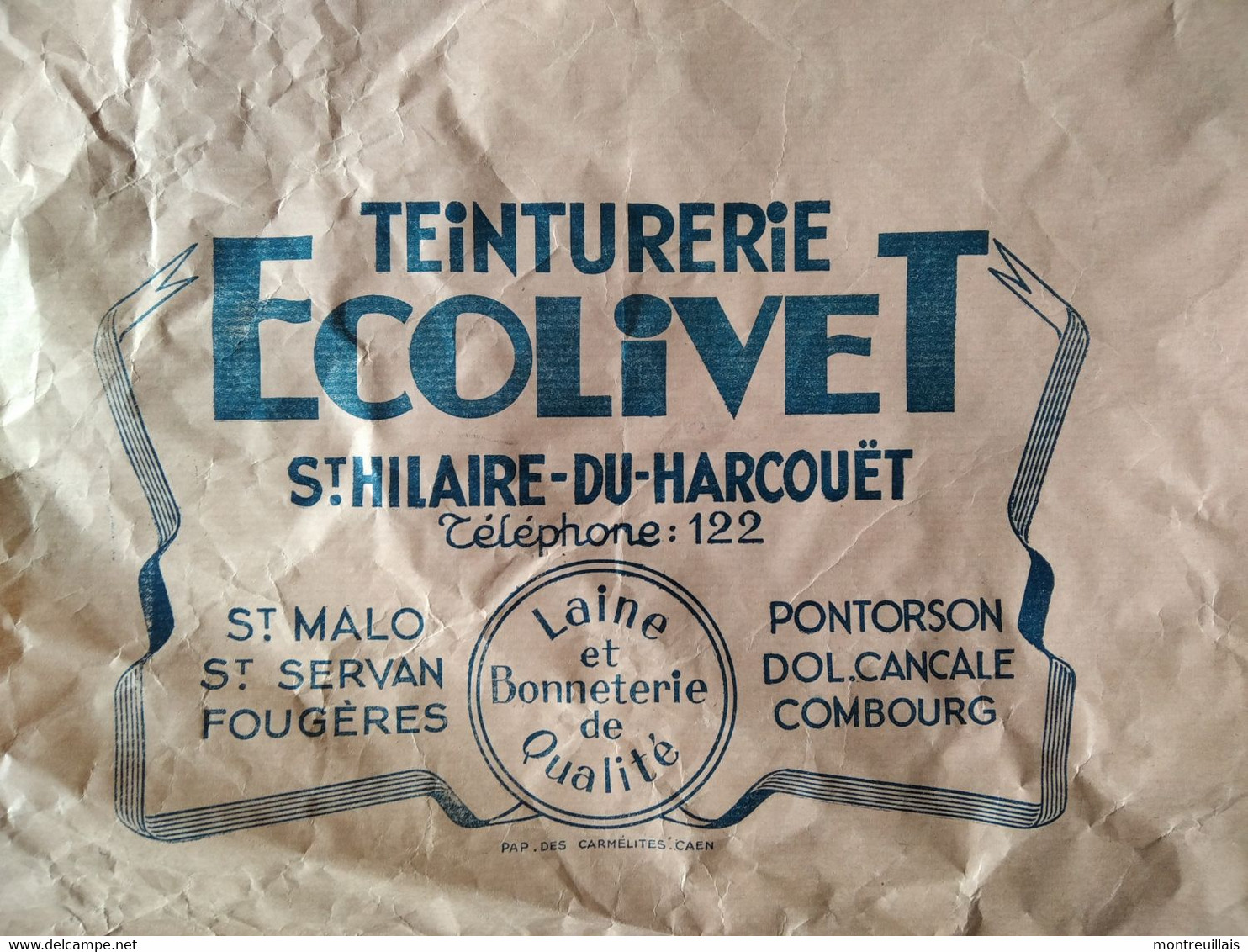 Grande Feuille De Papier D'emballage Avec Publicité, Teinturerie ECOLIVET à SAINT HILAIRE DU HARCOUET, (50) - Matériel Et Accessoires