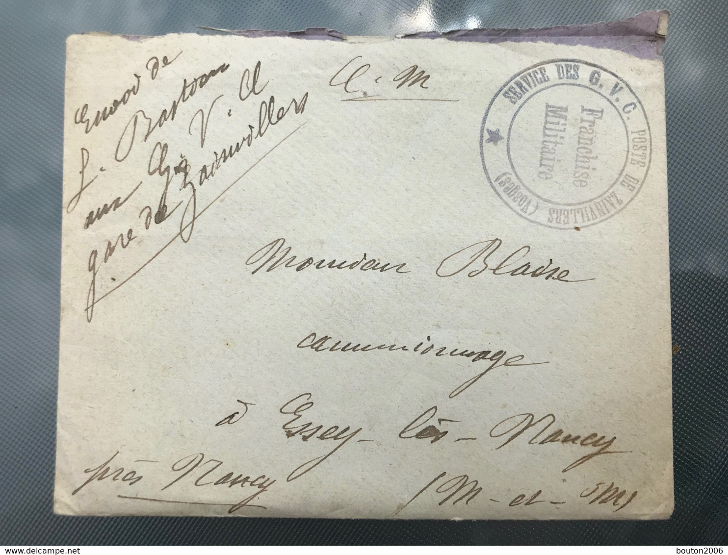 Enveloppe Avec Lettre Tampon Service Des G.V.G. Poste De Zainvillers Vosges - 1914-18