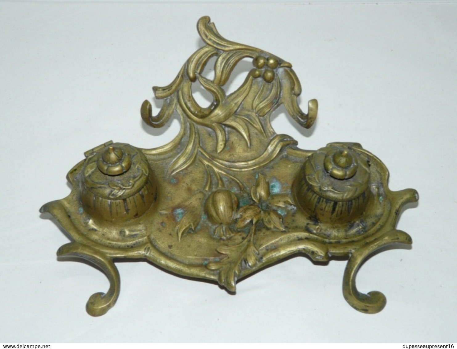 BEL ENCRIER Double En BRONZE PORTE PLUME DECOR FLORAL STYLE ART NOUVEAU Collection Déco Bureau Vitrine - Tintenfässer