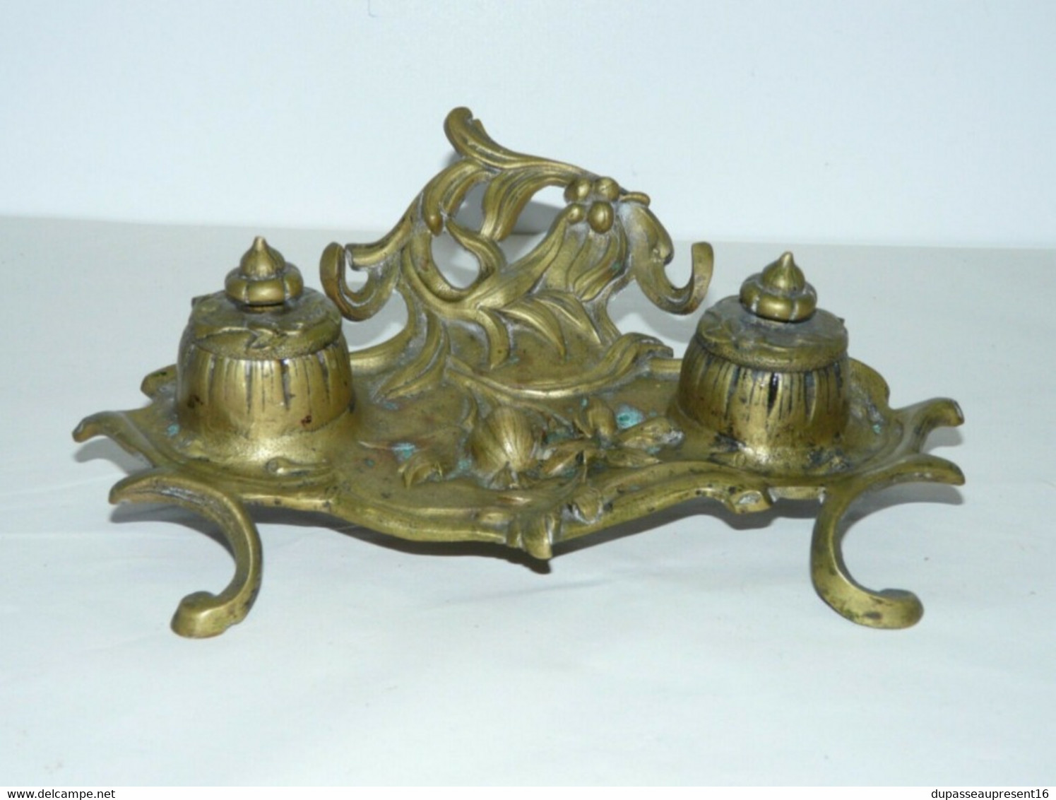 BEL ENCRIER Double En BRONZE PORTE PLUME DECOR FLORAL STYLE ART NOUVEAU Collection Déco Bureau Vitrine - Encriers