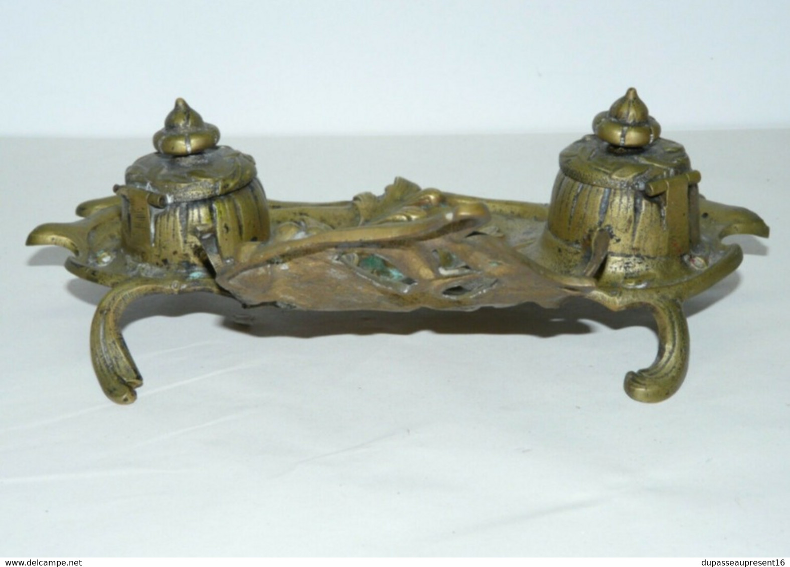 BEL ENCRIER Double En BRONZE PORTE PLUME DECOR FLORAL STYLE ART NOUVEAU Collection Déco Bureau Vitrine - Encriers