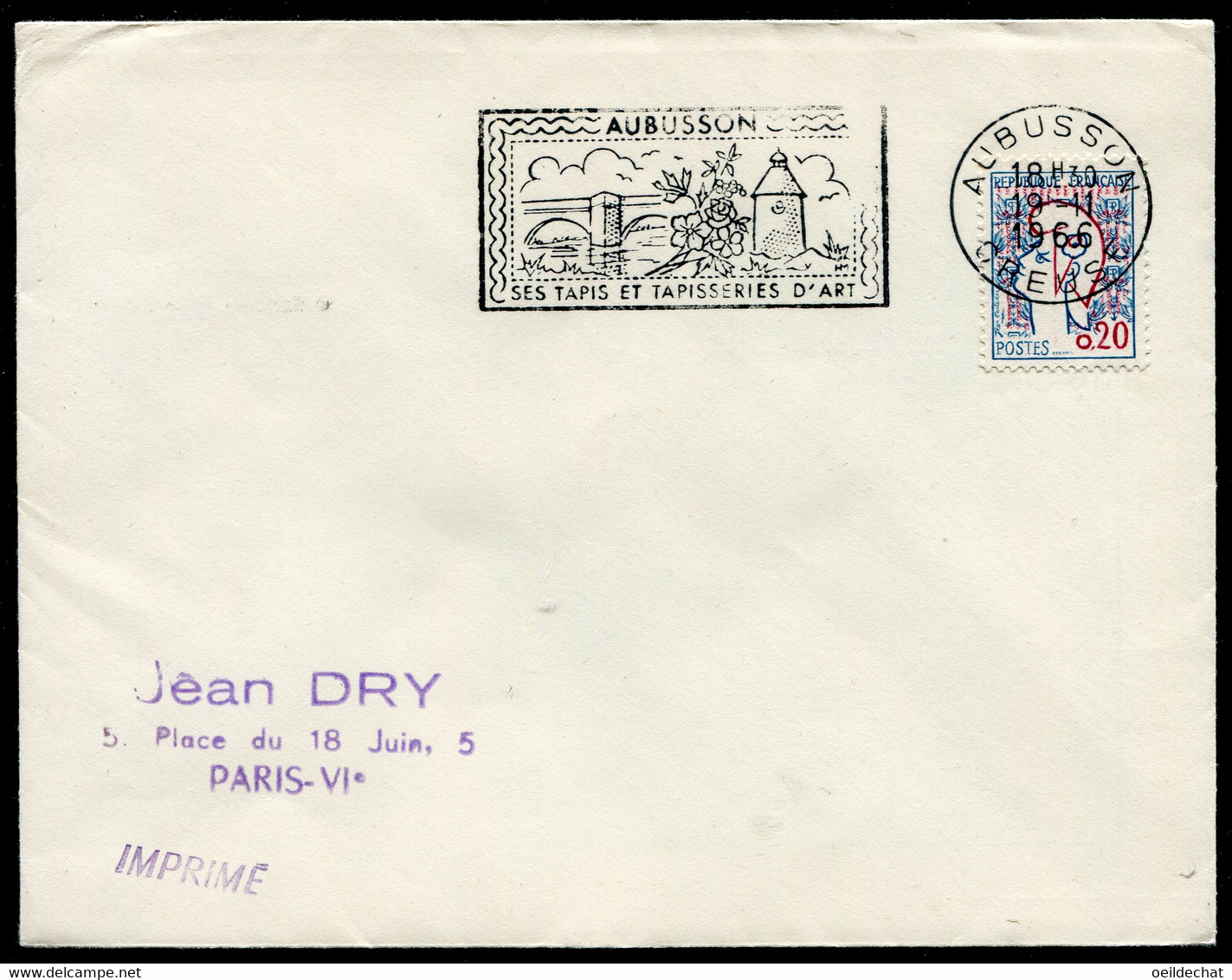 21990 FRANCE N°1282f °(Yvert) 20c. Marianne De Cocteau : Bonnet Allongé (rouge Décalé Vers Le Haut Type II) 1961 TB - Cartas & Documentos